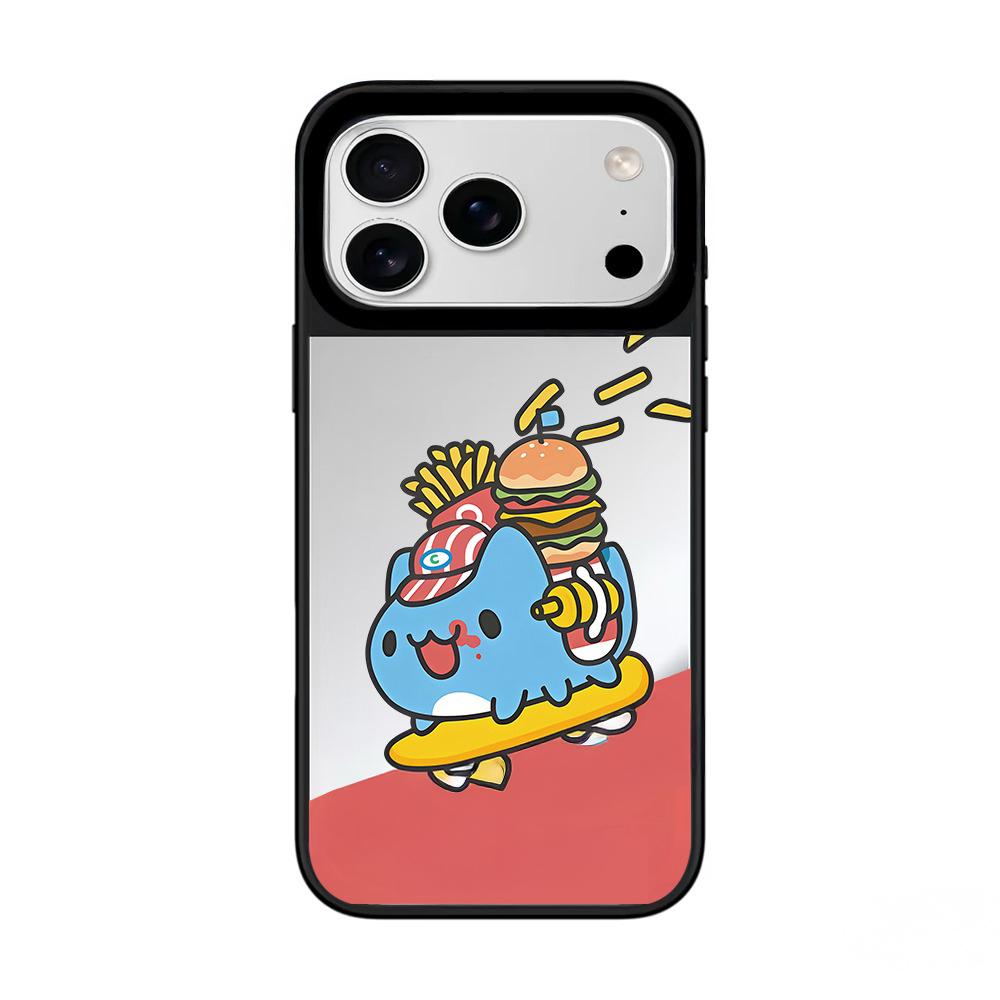 IPhone 12 13 14 15 16 17 Pro Max Cute Cartoon Pet Burger Mirror Surface Black Border Magnetic Protective Case