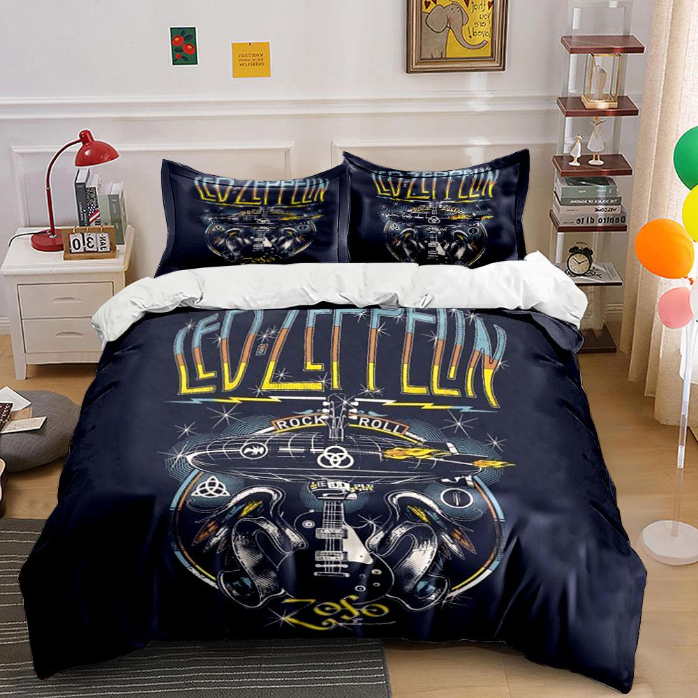Led Zeppelin Rockband Bettwäsche Bettwäsche Bettbezug Set Bettbezug Kissenbezüge  (1*Bettbezug 2*Kissenbezüge, ohne Bettdecke) 155x200cm black