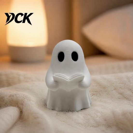 Desktop Ornaments for Halloween Mini Ghost Reading Book Ornament, 3D Printed Cute Little Figurines Home Decor Figurine, Durable PLA Creative
