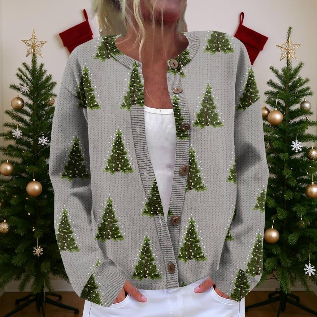 Damen Strickjacke Langarm Leichtgewichtige Jacke mit lustigem Weihnachtsdruck