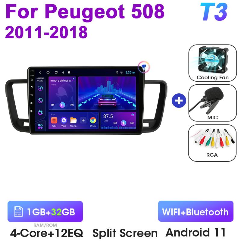 2 Din Android 12 Car Radio For Peugeot 508 2011 -2018 Multimedia Video Player GPS Navigation Stereo 4G WIFI Carplay Auto RDS DVD