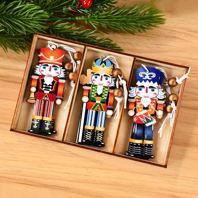 9Pcs Christmas Wooden Ornaments Nutcracker Soldier Xmas Tree Hanging Pendant 2024 Christmas Home Decorations New Year 2025 Gift