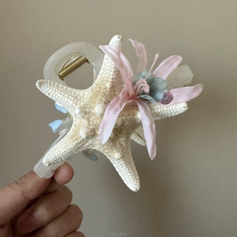 Diamond Fabric Flower Starfish Side Hairpin Vacation Wind Sweet Duck Bill Clip Niche Fashion High-end Hair Accessories Women