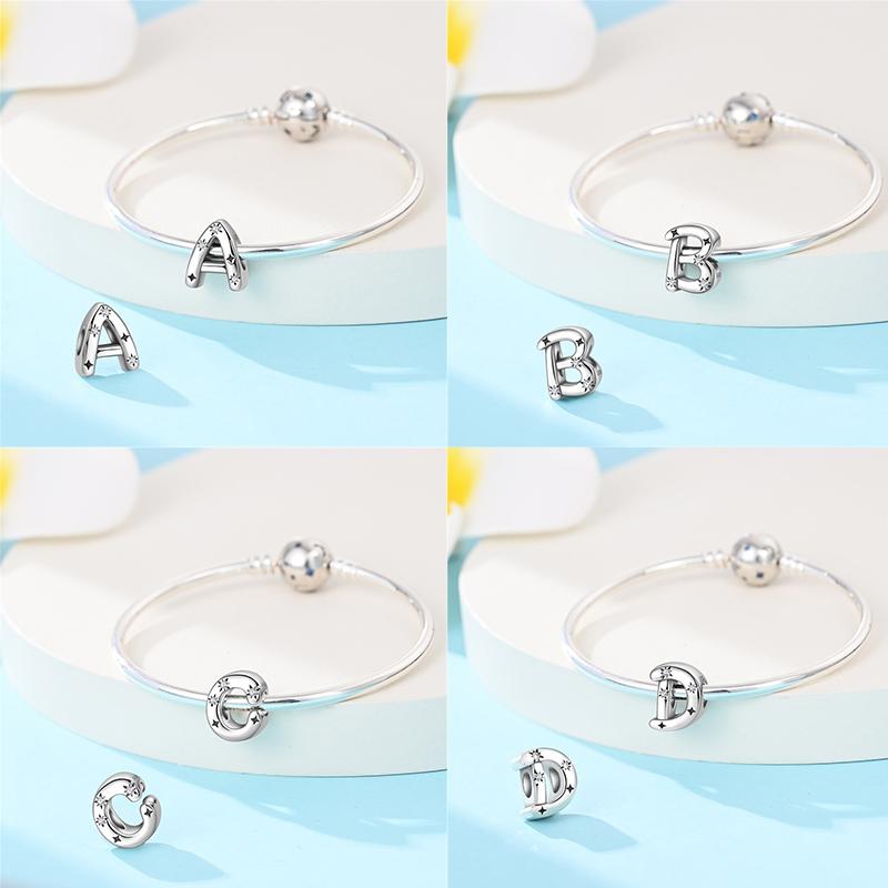 Classic Copper 26 Letters A-Z Alphabet Charms Stars Letter Beads Fit Bracelet Diy Charm For Woman Jewelry Making
