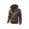 Hooded Leather Jacket Men's Fashion Trend Locomotive PU Leather Jacket Large Size Youth Jacket Hat Removable Casual Jacket