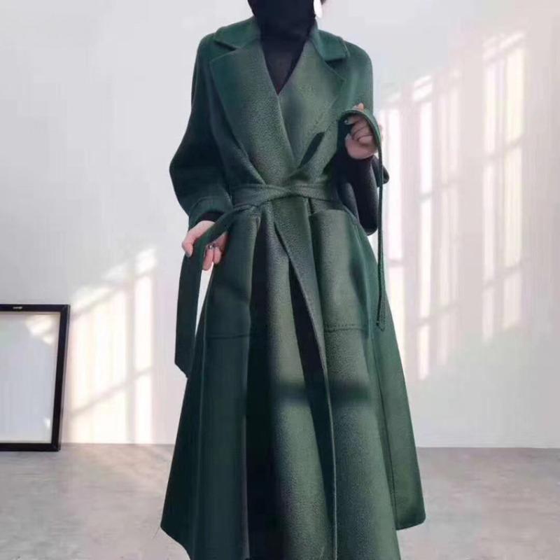 High Water Ripple Double-sided Wool Coat Women Long Bathrobe Style Autumn Winter Coat