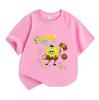 Kids Boys Girls 100% Cotton Crew Neck Short Sleeve T-Shirt, Cute Yellow Sponge Character Krabby Hamburger Print Casual Soft Tee for Children Daily Wea