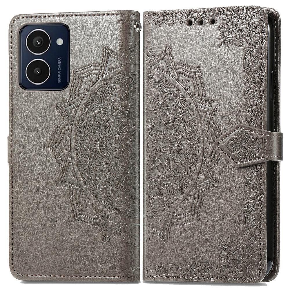 

For HMD Pulse Pro Case Mandala Embossed Design Leather Wallet Phone Cover Grey