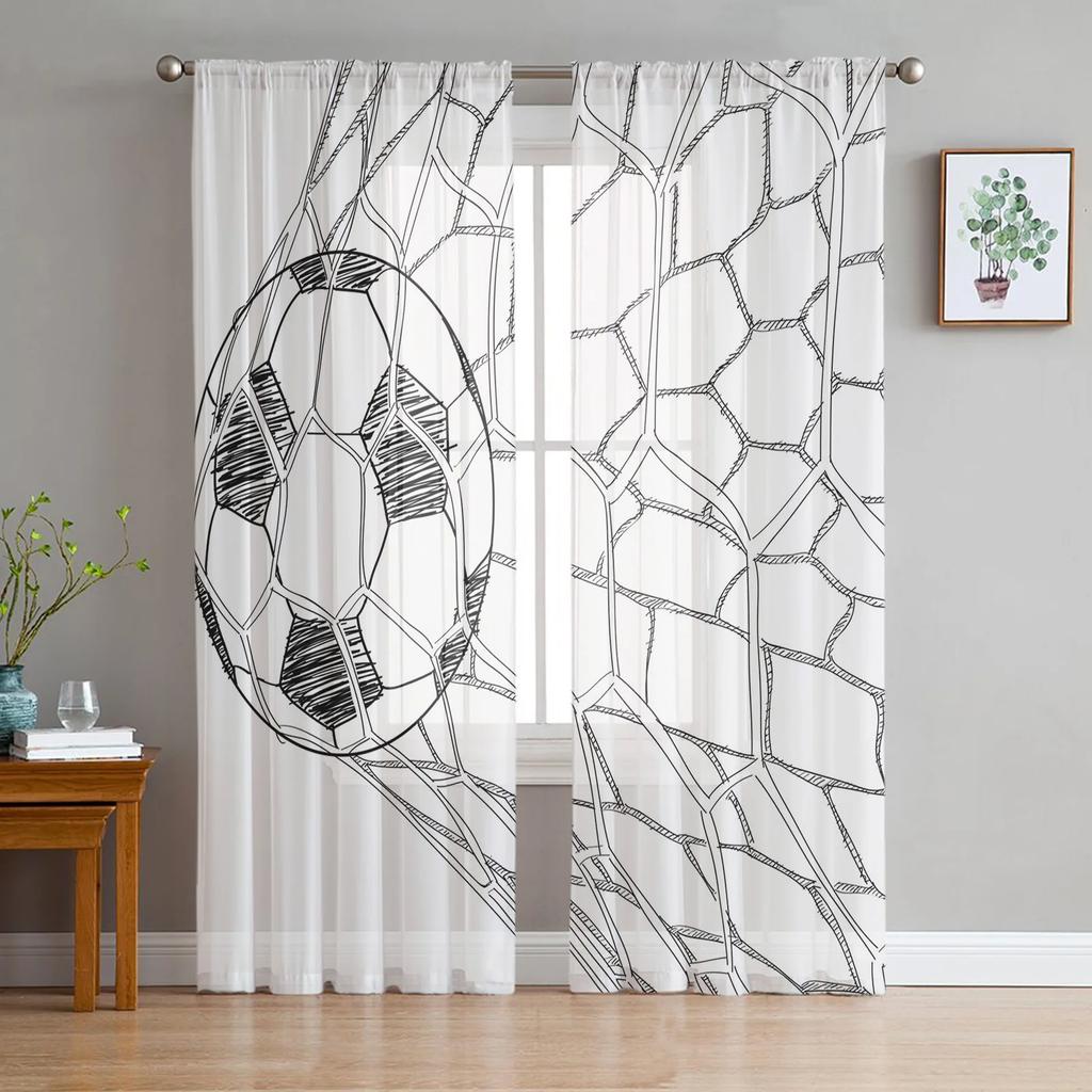 Soccer Football Game Sport Splash Ink Sheer Drapes for Living Room Decor Window Curtain for Bedroom Curtain Panels