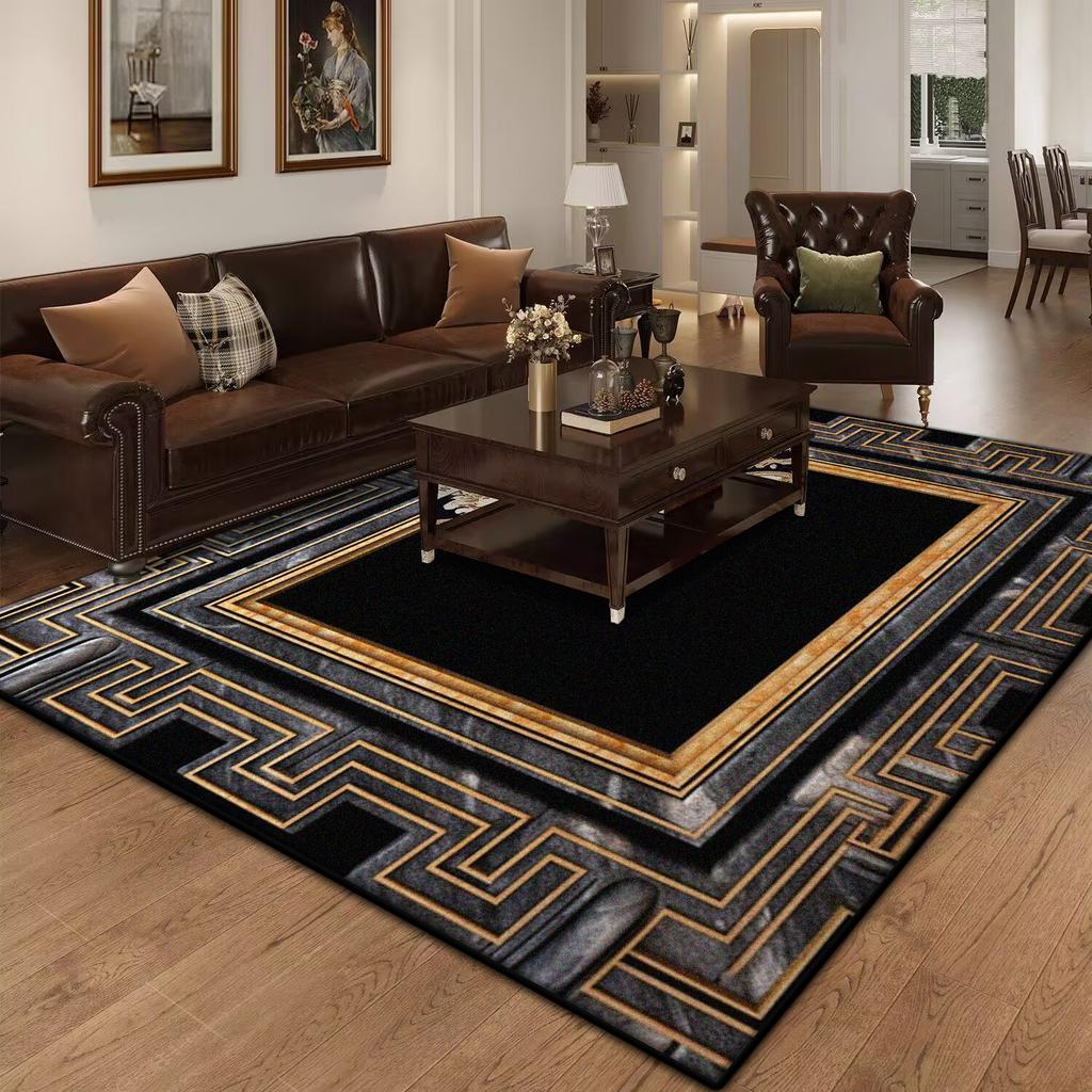Marble Luxury Carpet for Living Room Decorations Sofa Table Large Area Rugs Black Gold Long Hallway Floor Mat Anti-slip Doormat