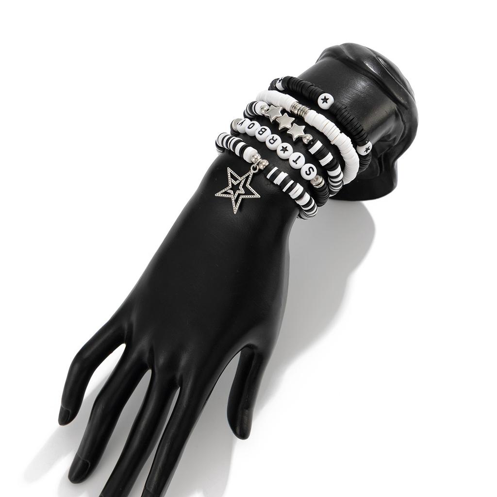 Creative Color-Block Alphabet Clay Stretch Bracelet-Stackable CCB Star Pendant Hand Jewelry Cute Daily Accessory for Fashion Lovers