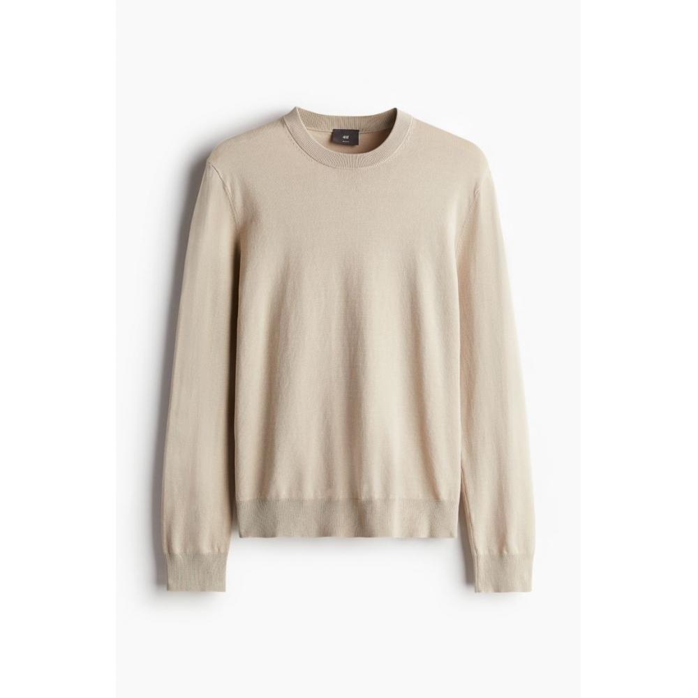 H M sliM Fit Fine Knit Sweater Beige