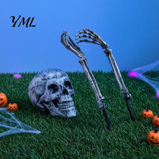 Easy Setup Ground Plugs Stakes Halloween Skull Garden Stakes, Skeleton Arms Prop with Spikes, Haunted House Party Supplies Realistic Outdoor Decor for