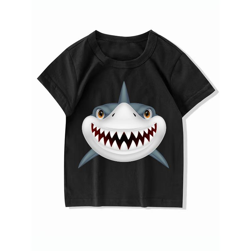 European Sizes Boys' Summer Short-Sleeve T-Shirt, Pure Cotton Children's Shark Print New Top