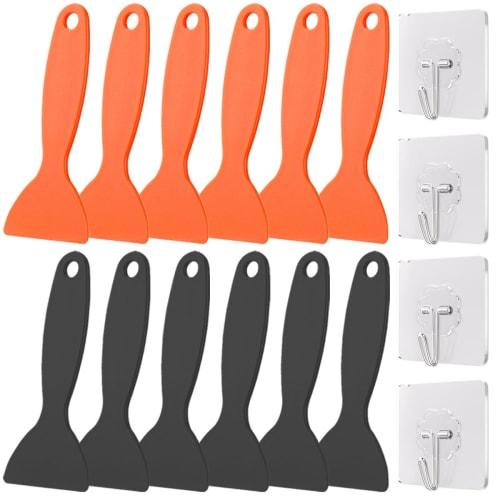 Xiatiaosann 12pcs Plastic Resin Removal Scraper, Flexible Paint Spatula, Putty Knife, Bubble Removal Sticker Installation Tool, 2 Colors (Black/Orange