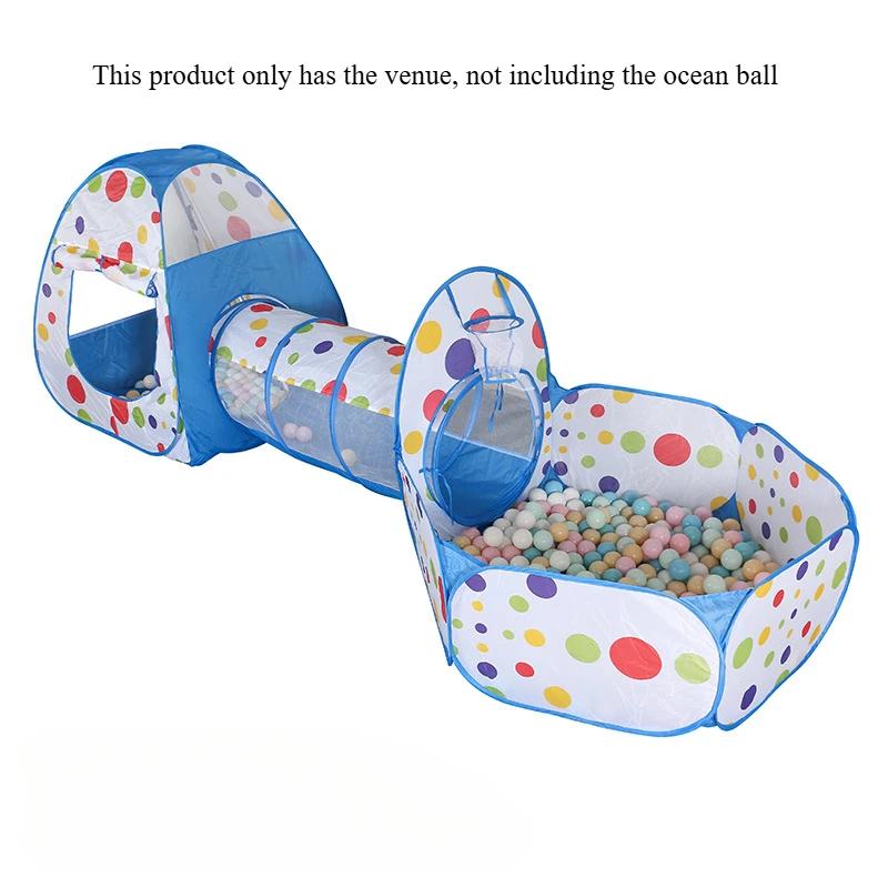 Portable Children's Tent 3 in 1 Basketball Stand with Tunnel Ball Pool Indoor and Outdoor Climbing Playhouse Children's Gift