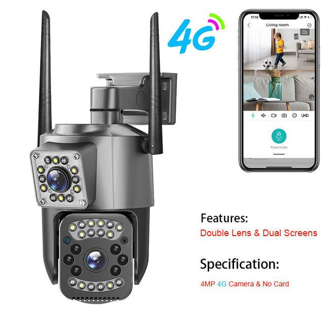 New 2K HD Waterproof EU IP Camera Wifi 4G Sim Card PTZ 4MP Dual Lens Outdoor AI Human Tracking Color Night Vision CCTV Security Camera