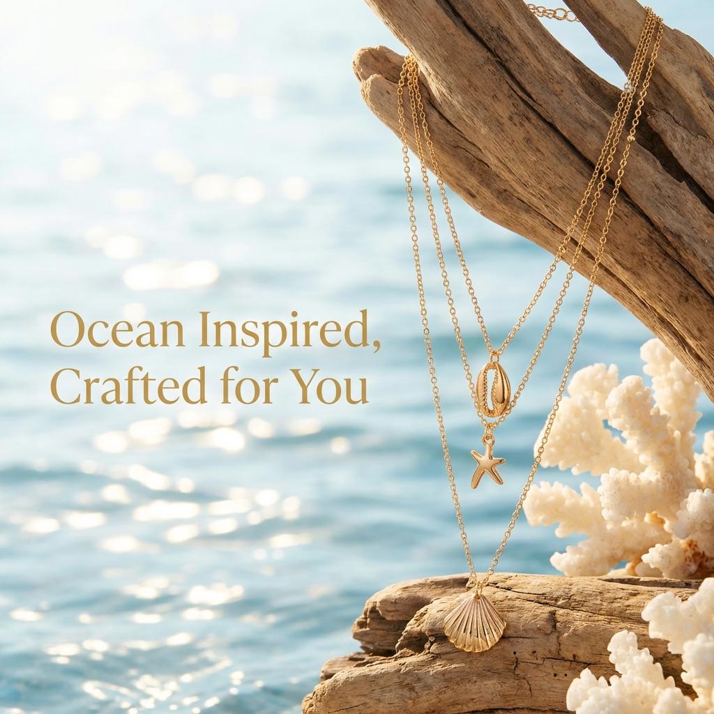 Boho Multilayer Gold Color Chain Necklace Dainty Starfish Shell Pendant Necklace for Women Summer Beach Vacation Jewelry Gift