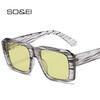 SO&EI Ins Popular Fashion Square Women Sunglasses Vintage Rivets Punk Men Blue Green Shades UV400 Clear Lens Frame