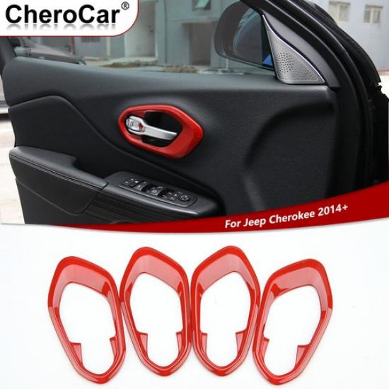 

4pcs Red Door Handle Bowl Frame Trim Cover for Jeep Cherokee 14+ Accessories