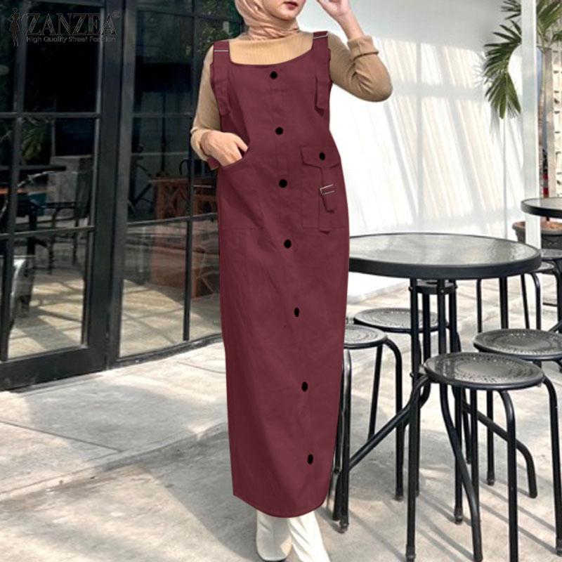 ZANZEA Women Casual U Neck Loose Sleeveless Straps Overalls Dress