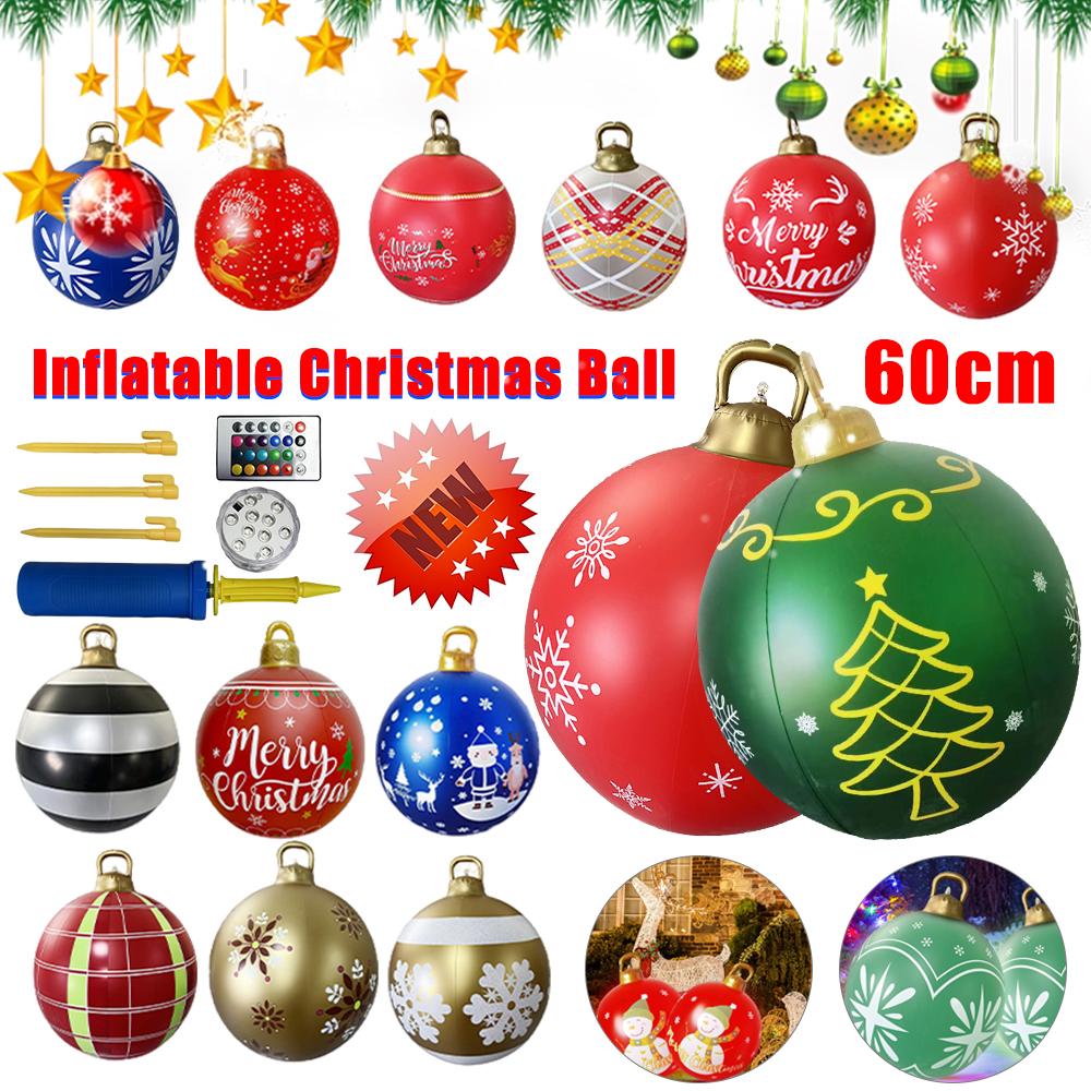 Big Sale 60cm Inflatable Christmas Ball With Light PVC Inflatable Balls Christmas Decorations Santa Claus Giant Balls Xmas Decor