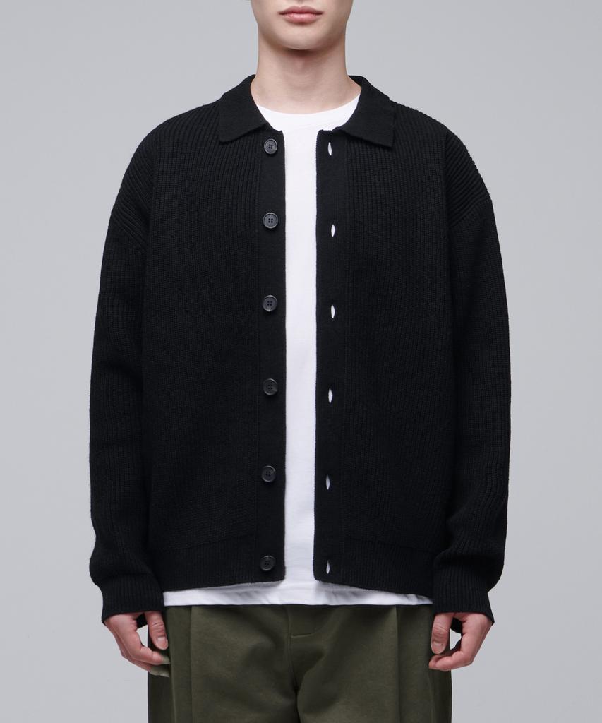 Musinsa Standard Oversized Ribbed Collared Cardigan [Black]