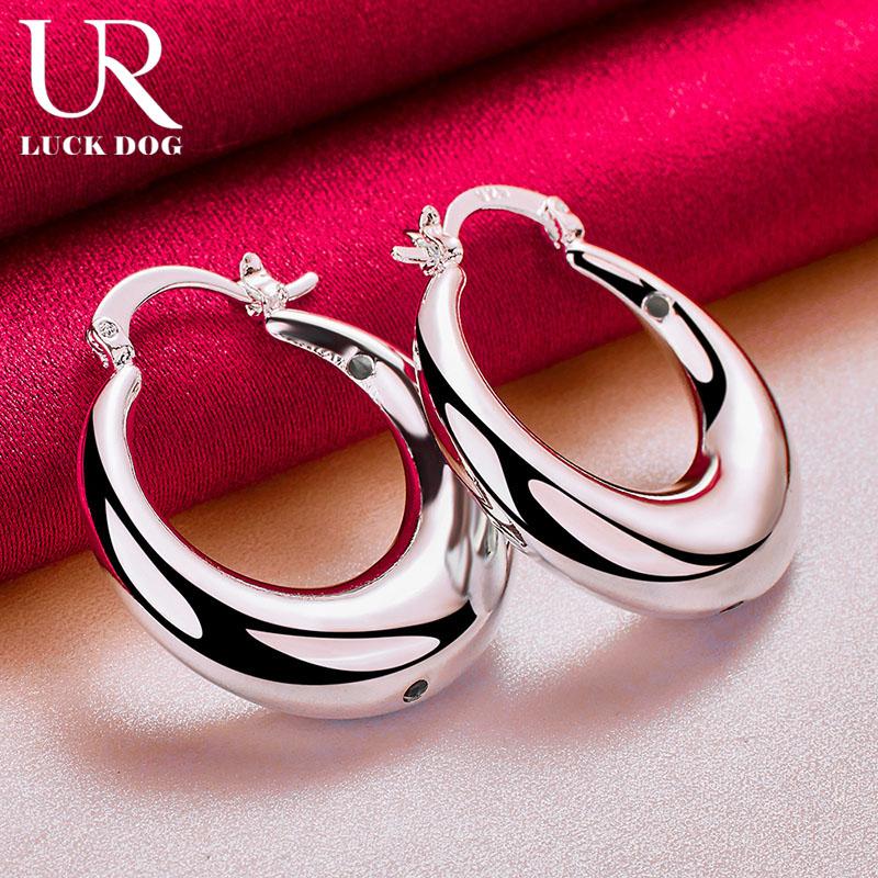 925 Sterling Silver Round Smooth U-shaped Large Ring Piercing Earrings Fashionable Wedding Jewelry