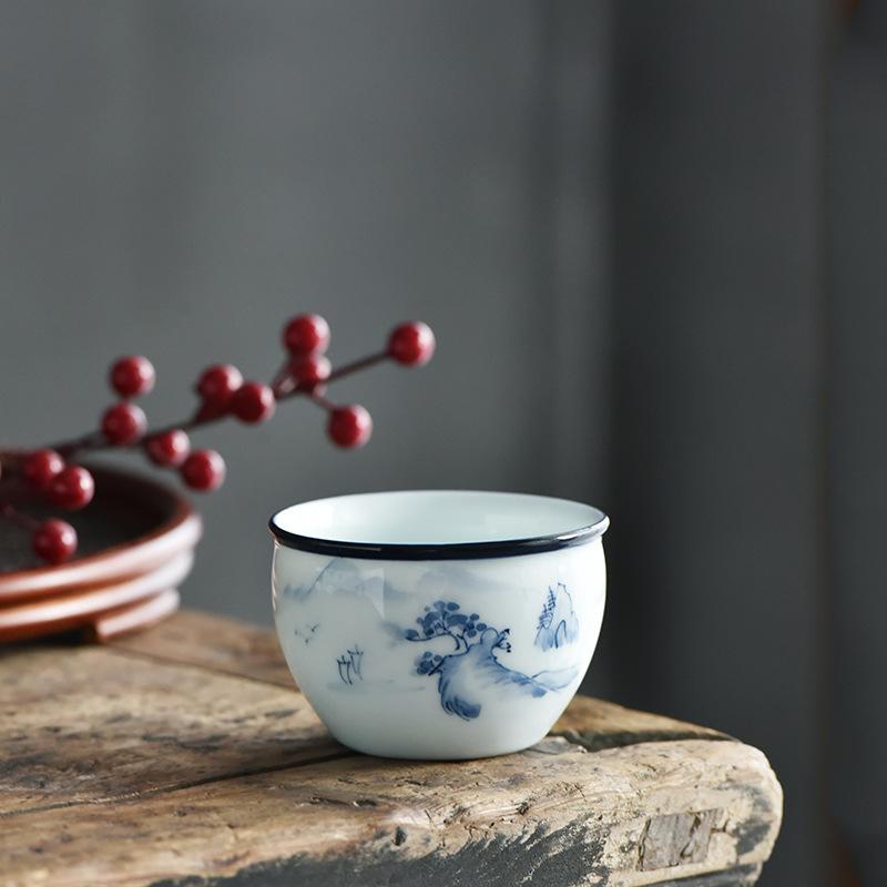 NEW Hand-painted Cylinder Tasting, Single Cup for Home Use, Vintage Personal Underglaze Color Kung Fu Tea Bowl Wholesale
