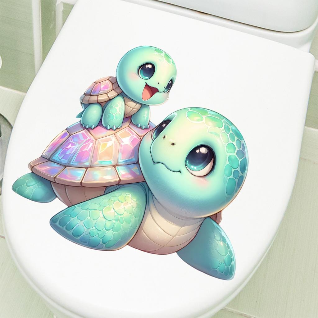 Süße Mutter und Baby Meeresschildkröte Toilettendeckel Aufkleber Wasserdicht Abnehmbar Badezimmer Haus Dekoration