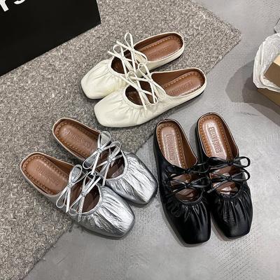 Silver Bag Head Mary Jane Half Slippers Women's Outer Wear 2025 Spring and Summer New French Temperament Fairy Style Flat Bottom Sandals