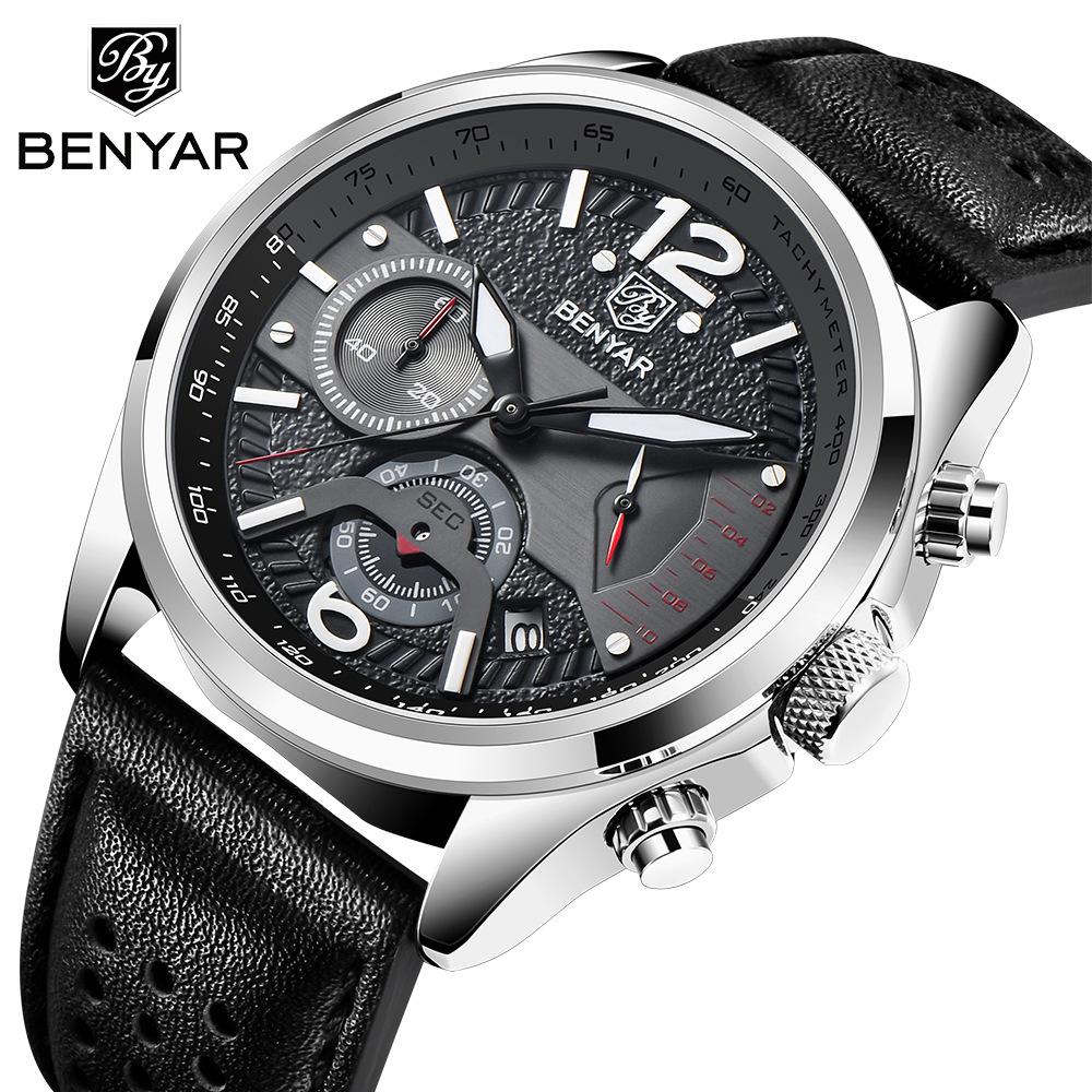 Benyar Men's Fashion Sport Chronograph Leather Quartz Watch - Model 5171