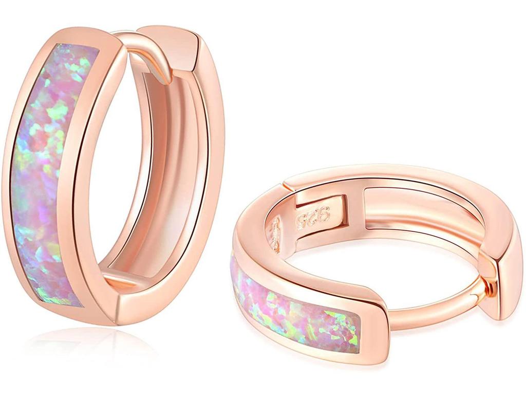 White Gold-Plated Small Opal Hoop Earrings