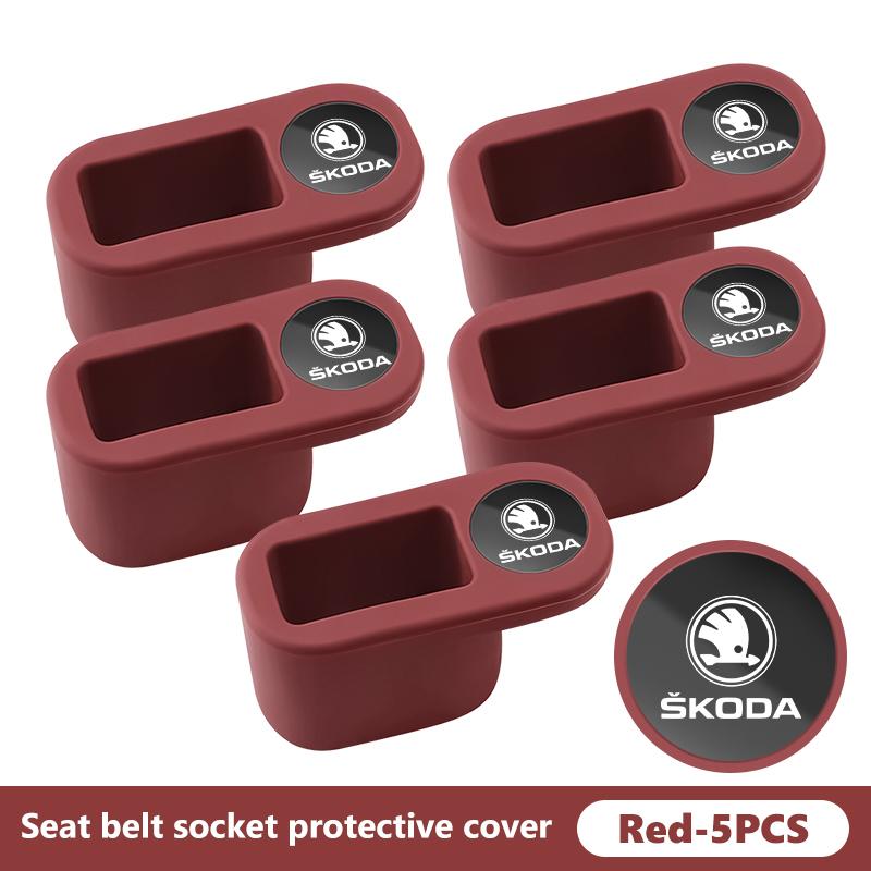 CFP5 TPE Car Seat Belt Socket Protective Cover Interior Accessories For Skoda Rapid Octavia Derivative Enyaq-iV VisionS Yeti Scala