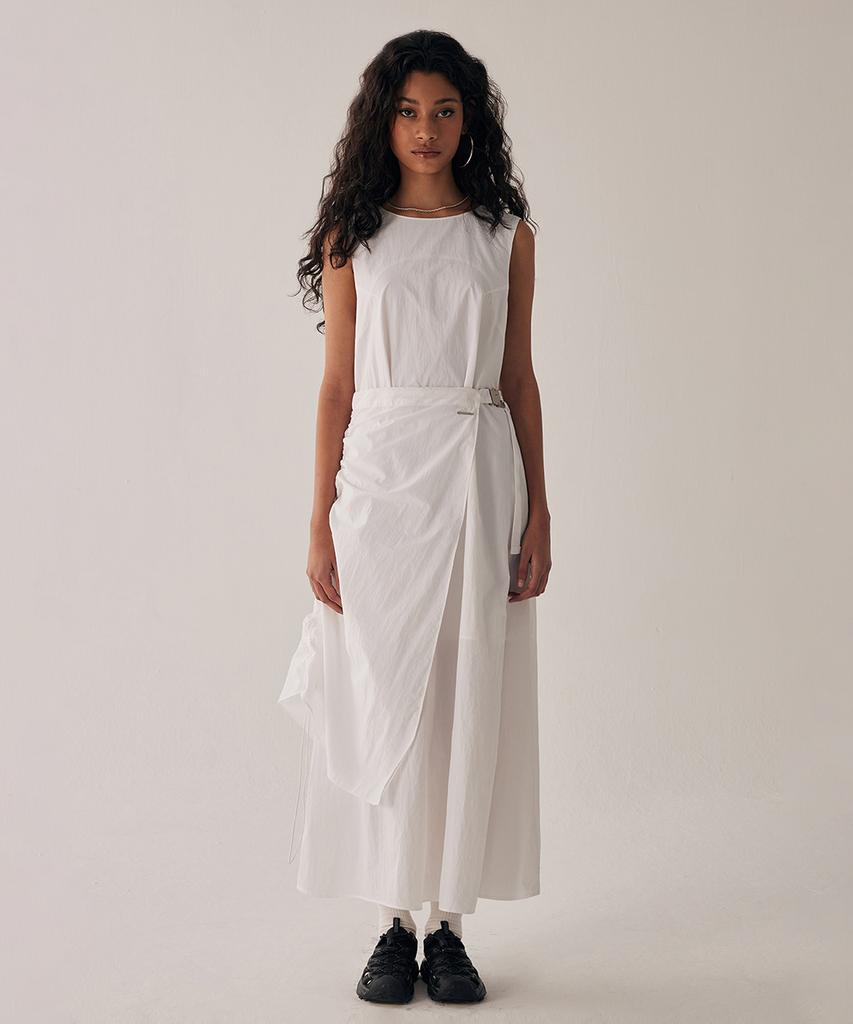 Teulimingbeodeu Belted Shirring Wrap One-Piece [White]