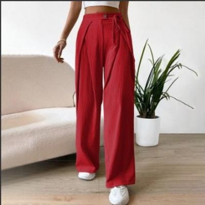 Women's High Waist Tie Splicing Wide Leg Pants Fashion Casual Straight Leg Pants