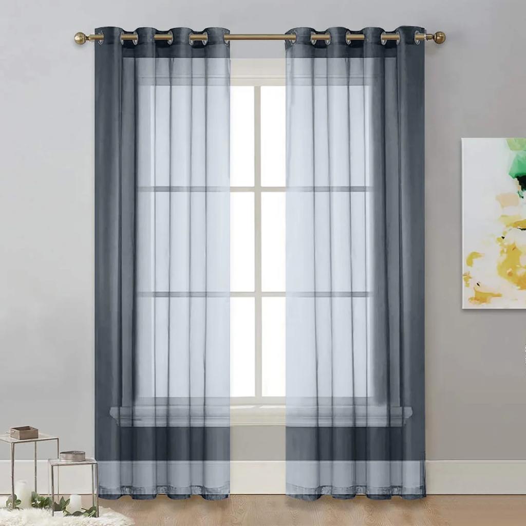 Modern White/Black/Grey Sheer Curtains for Living Room Solid Transparent Yarn Tulle Curtain for Window Kitchen Simple Home Decor
