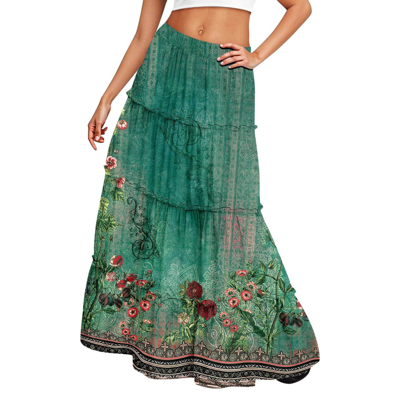 

Женская длинная юбка с принтом и эластичным поясом, свободным подолом XL