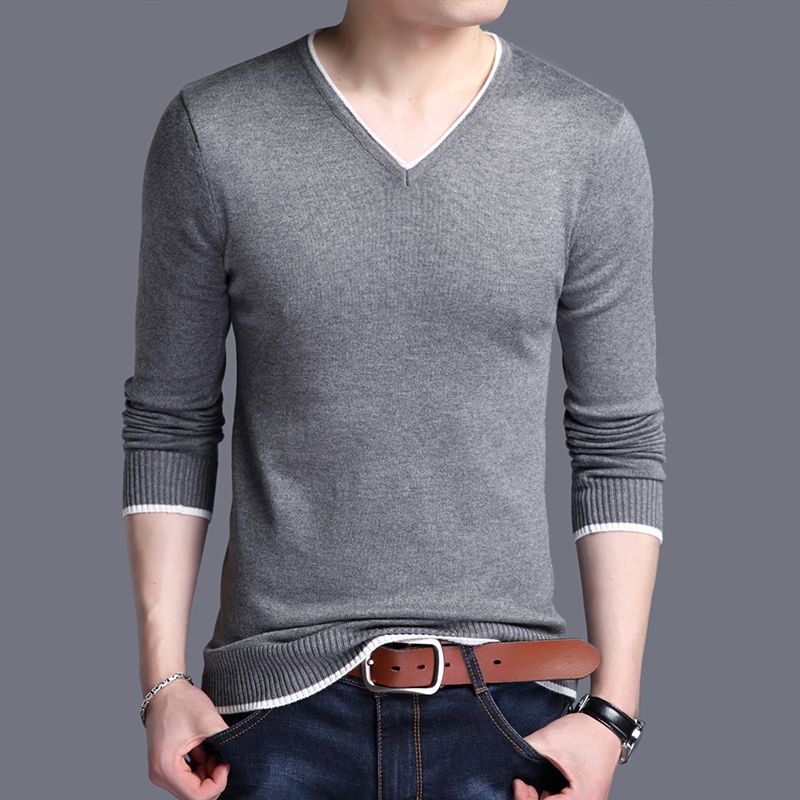 2023 Autumn and Winter Korean Edition Fashion Trend Simple Thin V-neck Long Sleeve Casual Loose Oversized Men's Knitted Sweater