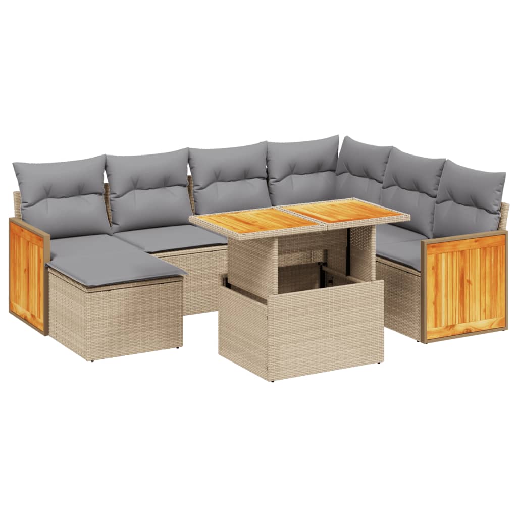 Vidaxl 8-Cz. Garden Furniture Set With Cushions, Beige, Poly Rattan