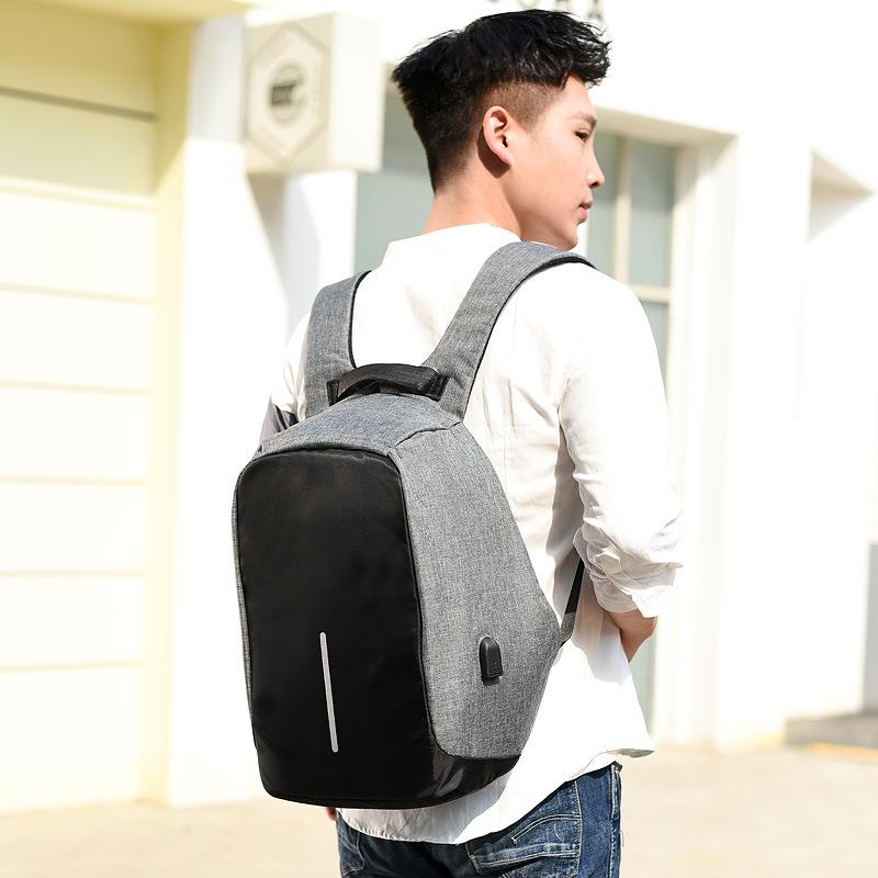 Men's Large Capacity Travel Backpack - Rechargeable & Simple Design for Students and Business