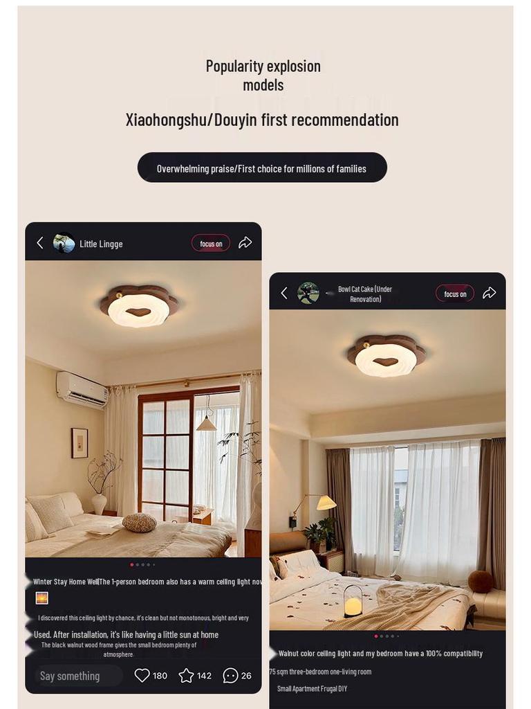 Chinese-Style Walnut Bedroom Ceiling Light: Smart Pumpkin Design, Super Bright, Eye-Protecting Fixture