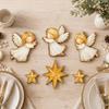 1 Set White and Gold Christmas Tabletop Ornaments Wooden Decor Set  Christmas Decor
