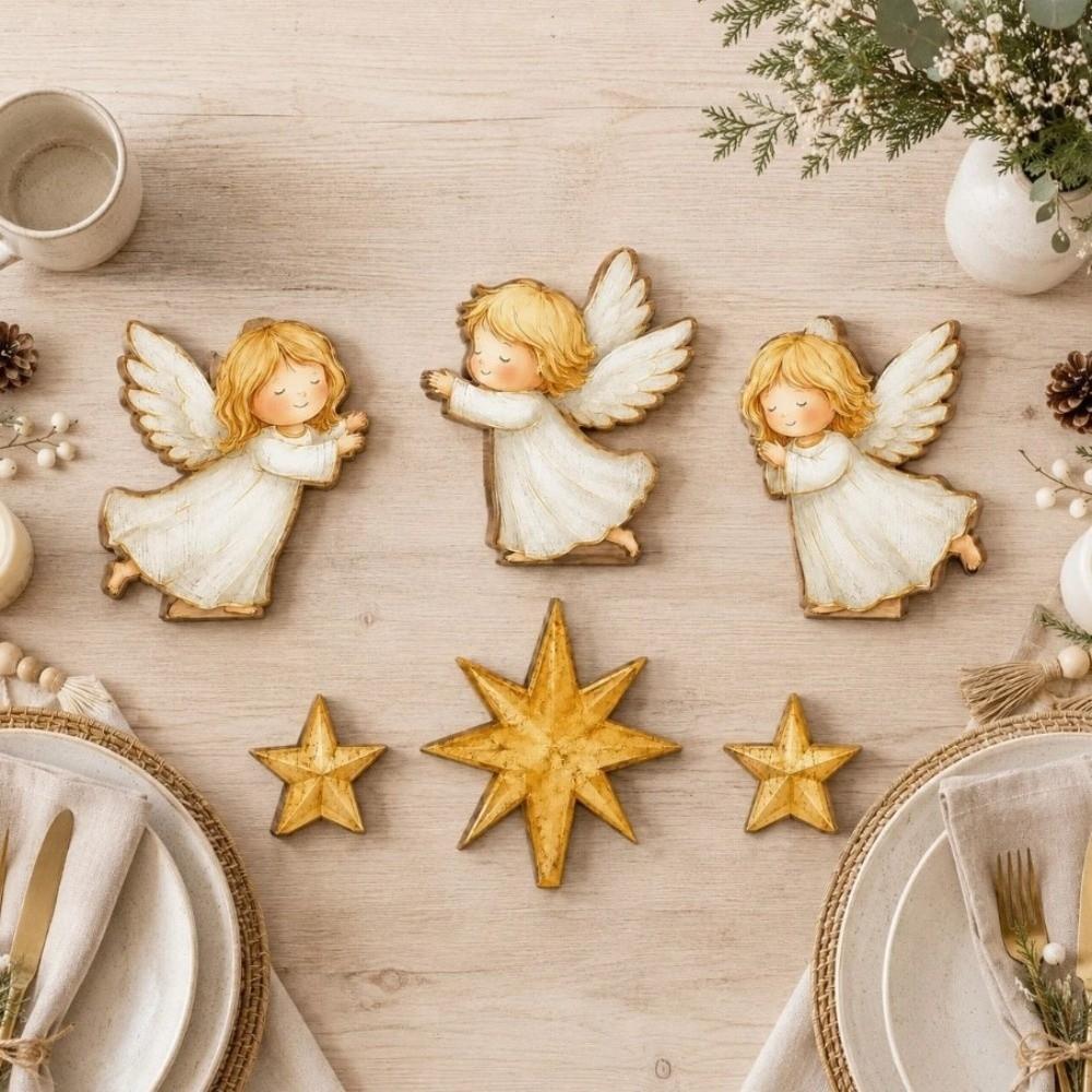 1 Set White and Gold Christmas Tabletop Ornaments Wooden Decor Set Christmas Decor