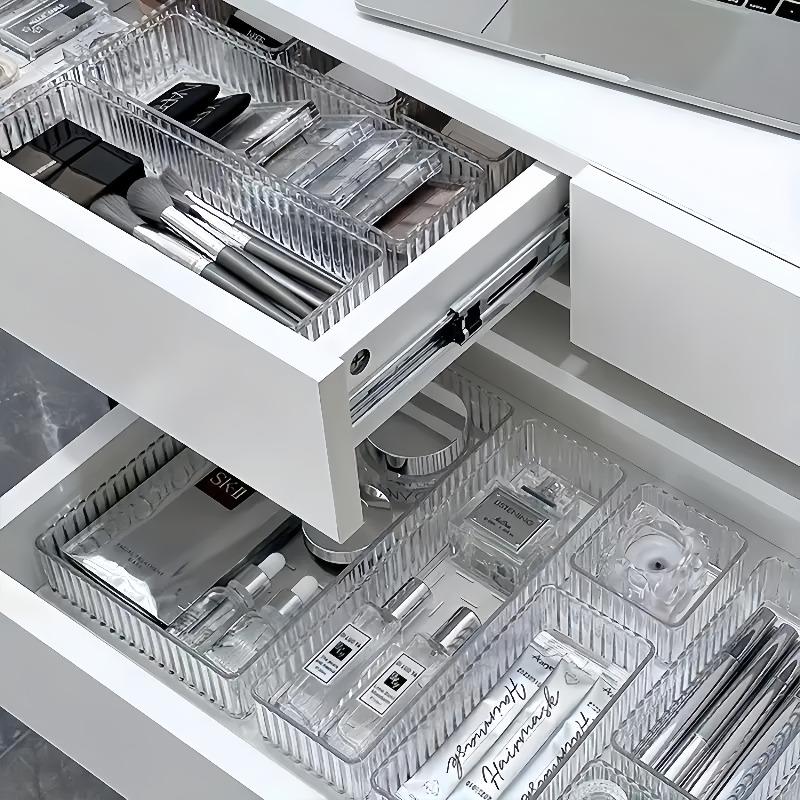 16pcs Transparent Acrylic Cosmetic Organizer Set Drawer Divider Storage Box for Vanity Cosmetics & Office Supplies Home Storage