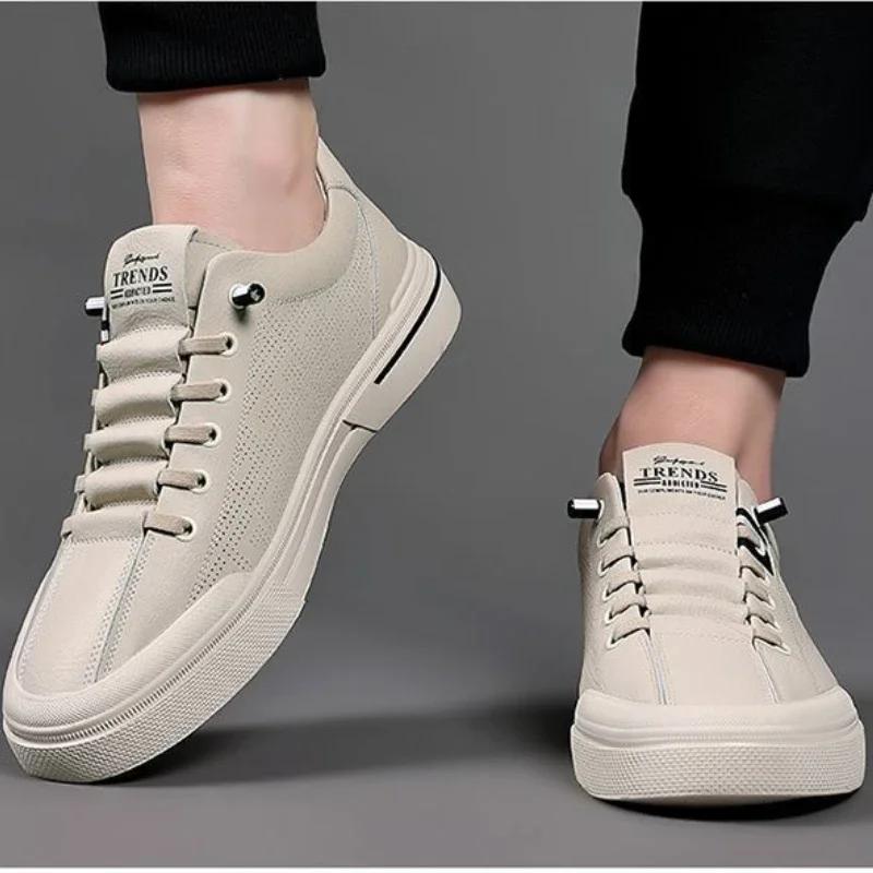 Designer Male Sneakers Trend Sports Shoes for Men White Moccasins Breathable Slip On Men Flats Casual Leather Vulcanized Shoes