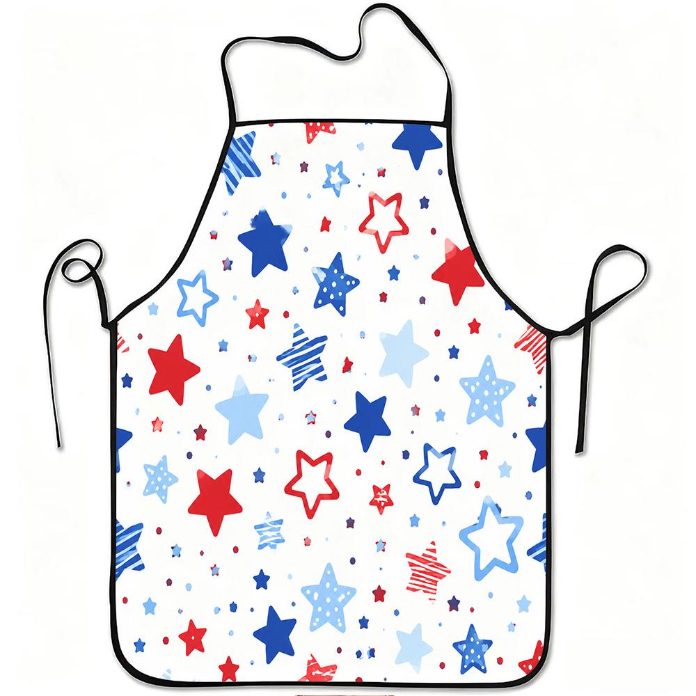 1pc Red Blue Star Pattern Print Apron, Durable and Easy to Clean, Adjustable Waistband, Polyester Material, for Kitchen Cooking, Gardening, Orchard Pi