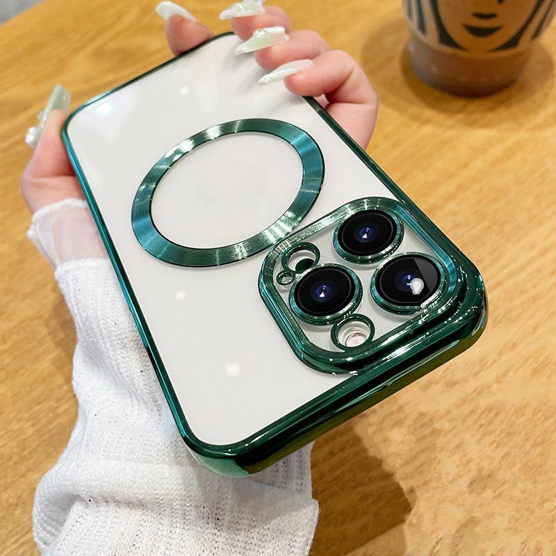 Applicable To IPhone16e Electroplated Magnetic Absorbing Mobile Phone Case Apple 15 Lens Film Anti-fall Magsafe Magnetic Absorbing CD Pattern Case