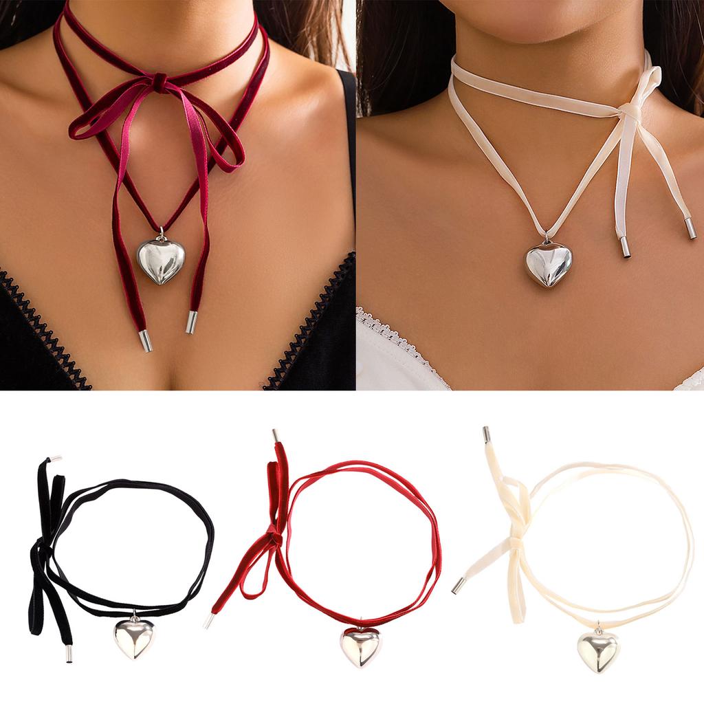 Love Heart Bowknot Decoration Necklace Luxury High-grade Color Velvets Collar Online Celebrity Jewelry for Women