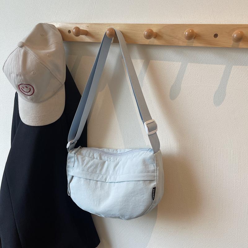 Korean Version of Casual Small Bag Women's 2025 New Nylon Cloth Dumpling Bag Wide Shoulder Strap Single Shoulder Messenger Bag One Piece Delivery